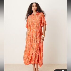 YAS Floral Print Belted Midi Dress